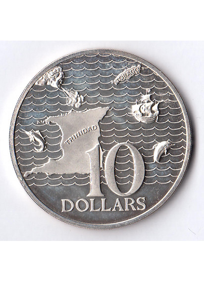 Trinidad e Tobago 10 Dollari Fondo specchio 1976 Ag 10 Anniv. Indipendenza 